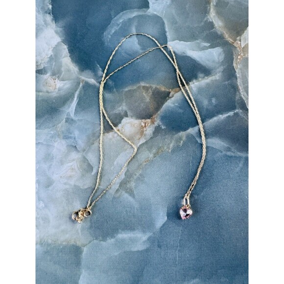 14K Solid Gold Minimalist 19” Chain 0.7mm with Dainty Pink Zircon Pendant - Picture 1 of 15